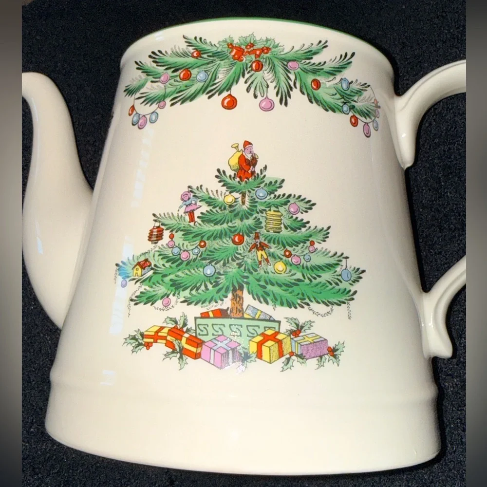 RARE!‎ Spode Christmas Tree Garland Teapot 🫖 Earthenware Terracotta Tea Kettle